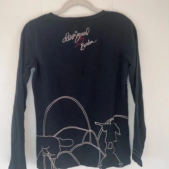 Rare Desigual Barcelona Embroidered Long Sleeve Top | Y2K Euro Streetwear L - Picture 12 of 14